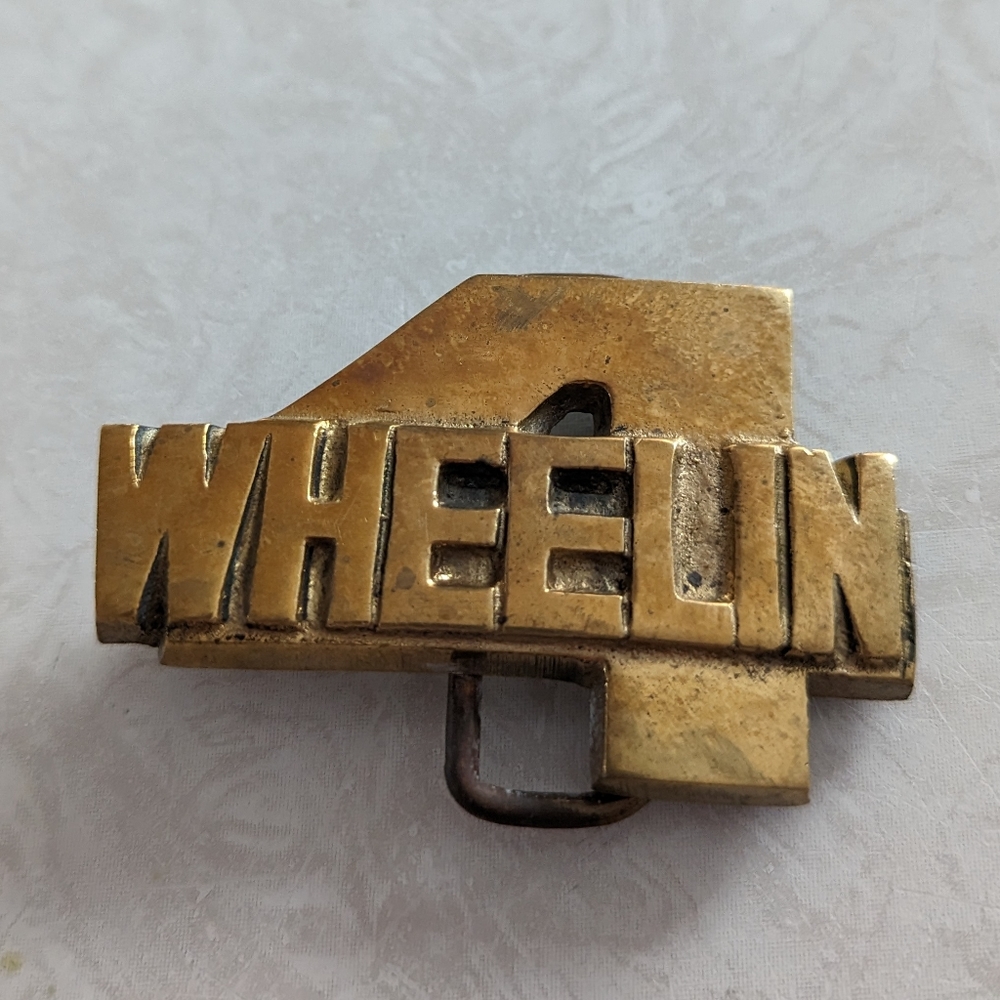 Vintage 4 Wheelin' Solid Brass Belt Buckle